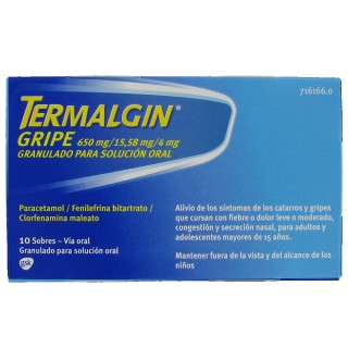 TERMALGIN GRIPE 650 mg/15,58 mg/4 mg 10 SOBRES GRANULADO PARA SOLUCION ORAL