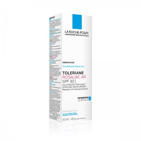 Caja de presentación oficial de La Roche-Posay Toleriane Rosaliac AR SPF30 fluido de 50 ml