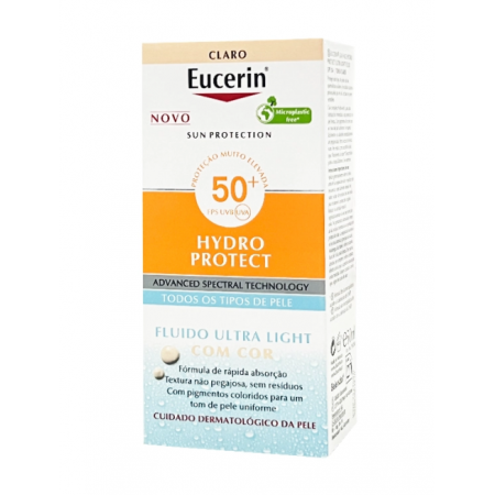 EUCERIN SUN HYDRO PROTECT SPF50+ ULTRA LIGHT CON COLOR CLARO FLUIDO 50 ML