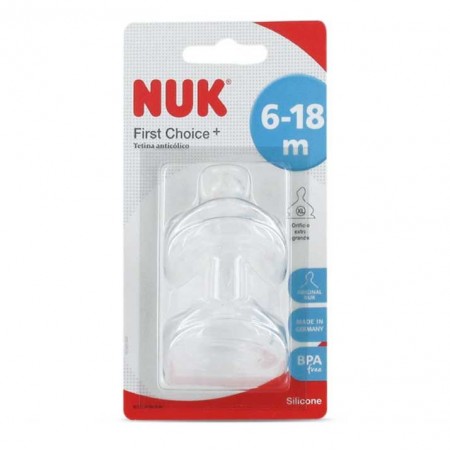 NUK TETINA SILICONA ANTICOLICO FIRST CHOICE+ T-2 XL 6-18 MESES 2 TETINAS