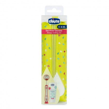 CHICCO SET DENTAL PRIMEROS DIENTES 3-6 AÑOS CEPILLO HIPOPOTAMO + PASTA FRESA 50ML