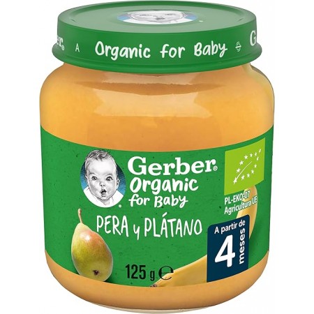 GERBER ORGANIC PERA Y PLATANO TARRITO 125 G