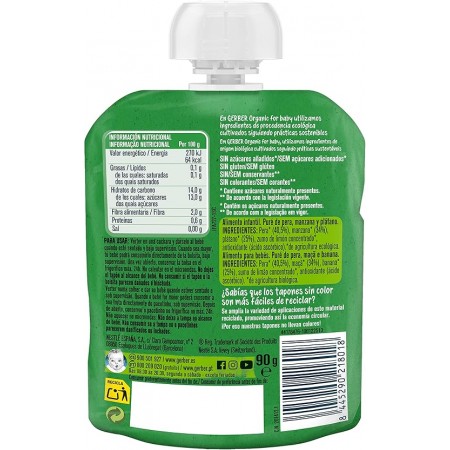 GERBER ORGANIC POUCH PERA MANZANA PLATANO 90 G