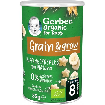 GERBER ORGANIC PUFFS CEREALES ECOLOGICOS TRIGO CON PLATANO LATA 35 G