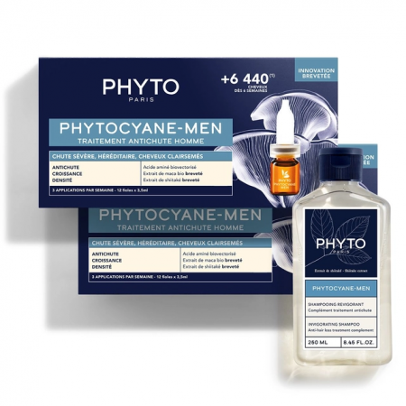 PHYTO PHYTOCYANE MEN TRATAMIENTO ANTICAIDA SEVERA HOMBRE 12 AMPOLLAS 3.5 ML (2 MESES)