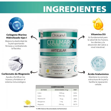 DRASANVI COLLMAR ARTICULAR COLAGENO MARINO HIDROLIZADO SABOR LIMON 280G POLVO