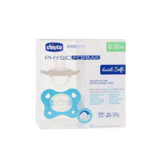CHICCO CHUPETE SILICONA PHYSIOFORMA DUAL SOFT 6-16 MESES 2 UDS CELESTE Y GRIS CON CAJA