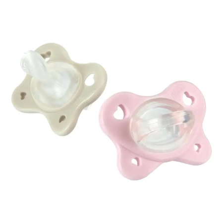 CHICCO CHUPETE SILICONA PHYSIOFORMA DUAL SOFT 2-6 MESES 2 UNIDADES ROSA Y BEIGE CON CAJA