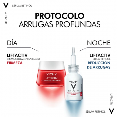 Rutina antiedad Vichy con crema de colágeno de día y sérum de retinol por la noche