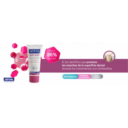 VITIS ANTI-STAIN TRATA MANCHAS CLORHEXIDINA PASTA DENTIFRICA CON FLUOR SABOR MENTA 50ML