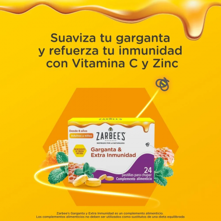 ZARBEES GARGANTA Y EXTRA INMUNIDAD 24 PASTILLAS PARA CHUPAR