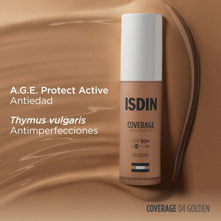 ISDIN COVERAGE ALTA COBERTURA BASE DE MAQUILLAJE SPF50+ COLOR 4.0 DORADO 30G