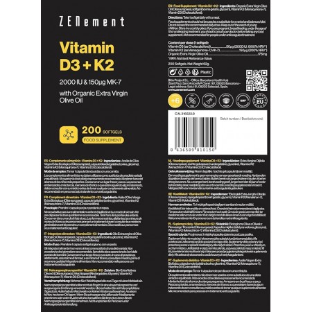 ZENEMENT VITAMINA D3 + K2 200 CAPSULAS BLANDAS