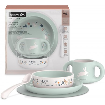 SUAVINEX VAJILLA INFANTIL VERDE Y BEIGE 5 PIEZAS +6 MESES
