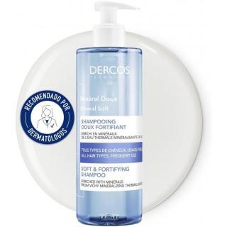 Vichy Dercos Champú Mineral Suave Fortificante de uso frecuente 400 ml recomendado por dermatólogos