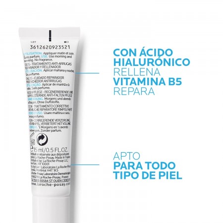 Propiedades rellenadoras con ácido hialurónico y vitamina B5 de La Roche-Posay Hyalu B5 Ojos
