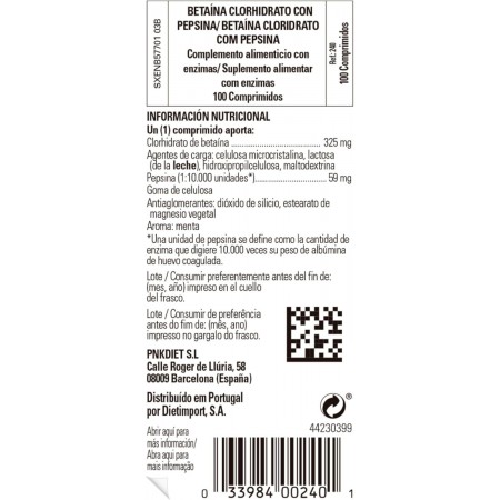 SOLGAR BETAINE CLORHIDRATO CON PEPSINA 100 COMPRIMIDOS