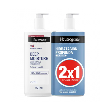 NEUTROGENA HIDRATACION PROFUNDA LOCION CORPORAL HIPOALERGENICA PIEL SECA SIN PERFUME 2X1 750+750 ML