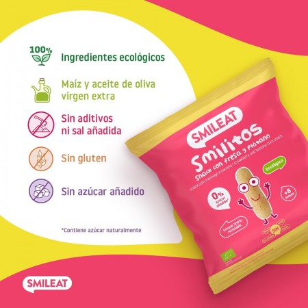 SMILEAT SMILITOS SNACK ECO SABOR FRESA Y PLATANO BOLSA 25G