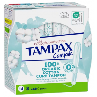 TAMPAX COMPAK COTTON PROTECTION 100% ALGODON SUPER 14 TAMPONES