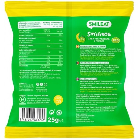 SMILITOS SNACK ECO SMILEAT CON MANZANA Y PLATANO BOLSA 25 G