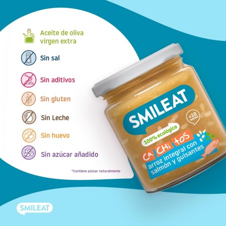 SMILEAT TARRITO CACHITOS DE ARROZ INTEGRAL CON SALMON Y GUISANTES 230G