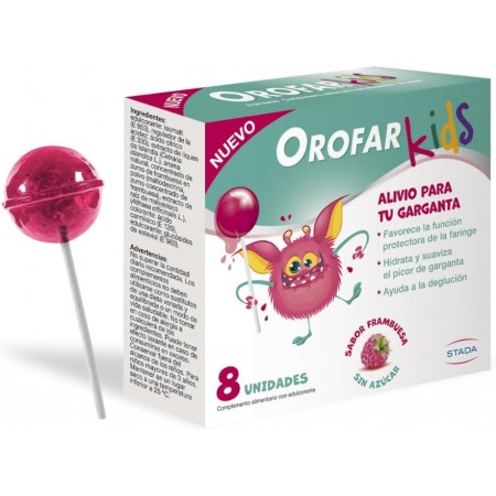 OROFAR KIDS DOLOR DE GARGANTA 8 PIRULETAS SABOR FRAMBUESA