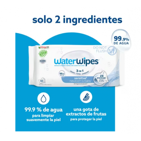 WATERWIPES BEBE 4 ENVASES 60 UNIDADES PACK ECONOMICO