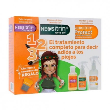 NEOSITRIN PACK ELIMINA SPRAY GEL 60ML + PROTECT ACONDICIONADOR 100ML + REGALO CHAMPÚ 100 ML Y LENDRERA