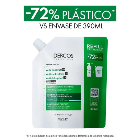 DERCOS CHAMPU ANTICASPA DS CABELLO NORMAL-GRASO ECO RECARGA 390 ML