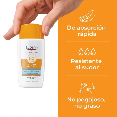 EUCERIN SUN HYDROPROTECT FLUIDO ULTRA LIGHT TONO MEDIO SPF 50+ 50 ML