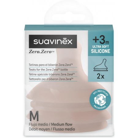 SUAVINEX TETINA ZERO ZERO ANTICOLICO SILICONA FLUJO MEDIO +3 MESES 2 TETINAS