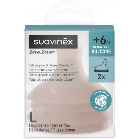SUAVINEX TETINA ZERO ZERO ANTICOLICO SILICONA FLUJO DENSO L +6 MESES 2 TETINAS