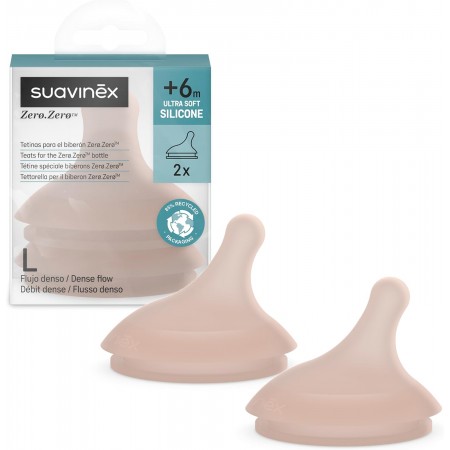 SUAVINEX TETINA ZERO ZERO ANTICOLICO SILICONA FLUJO DENSO L +6 MESES 2 TETINAS