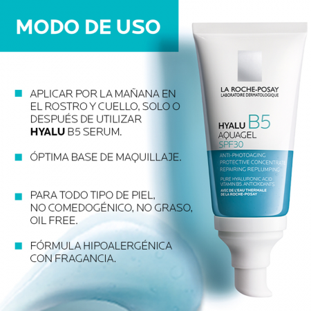 Modo de empleo de La Roche-Posay Hyalu B5 Aquagel SPF30 como base de maquillaje e hidratante