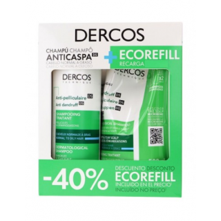 DERCOS PACK CHAMPU CASPA GRASA 390ML + ECO RECARGA  CHAMPÚ CASPA GRASA 390ML