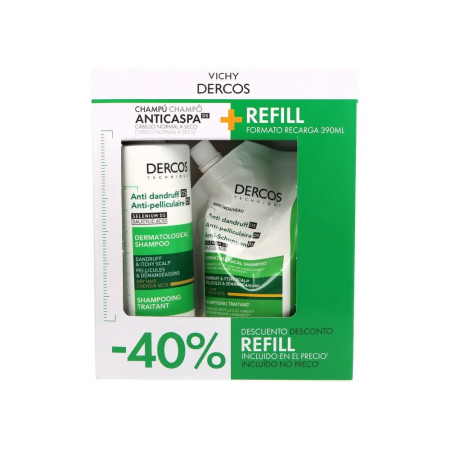 DERCOS PACK CHAMPU CASPA SECA 390ML + ECO RECARGA CHAMPU 390ML