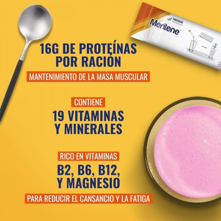 MERITENE FUERZA Y VITALIDAD BATIDOS SABOR FRESA 15 SOBRES 450G