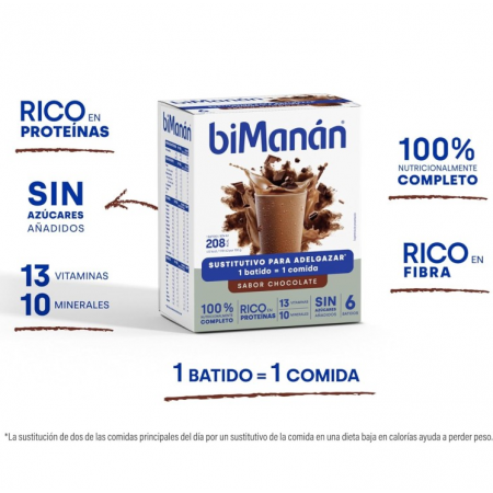 BIMANAN BATIDO SUSTITUTIVO SABOR A CHOCOLATE 6 SOBRES X 50G