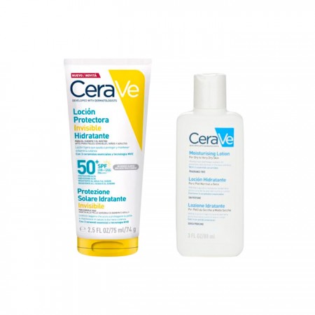 CERAVE PACK VIAJE LOCION PROTECTORA SPF50+ 75ML + LOCIÓN HIDRATANTE 88ML + REGALO NECESER