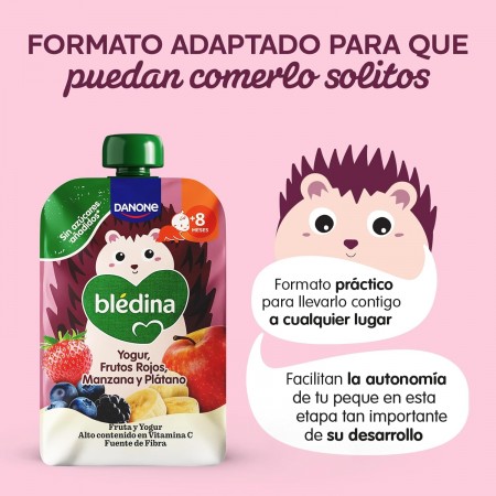 DANONE BLEDINA POUCH DE YOGUR FRUTOS ROJOS, MANZANA Y PLATANO 100 G