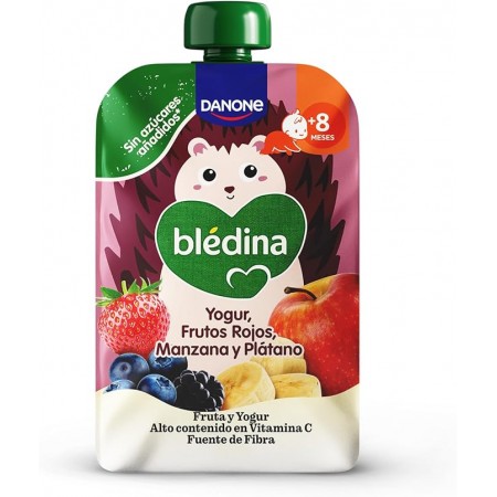 DANONE BLEDINA POUCH DE YOGUR FRUTOS ROJOS, MANZANA Y PLATANO 100 G