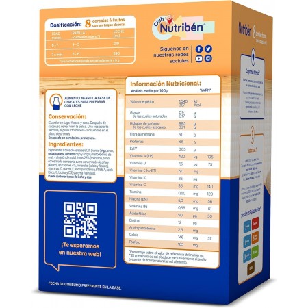 NUTRIBEN 8 CEREALES Y MIEL 4 FRUTAS 600 G