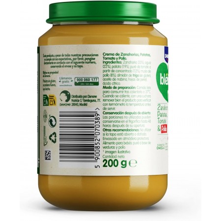DANONE BLEDINA TARRITO DE ZANAHORIA, TOMATE, PATATAS & POLLO 200 G