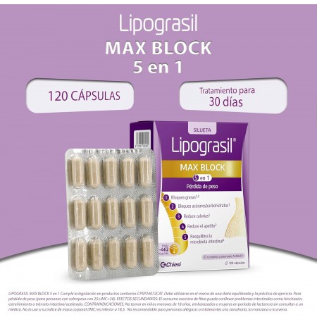 LIPOGRASIL MAX BLOCK 5 EN 1 PERDIDA DE PESO 120 CAPSULAS