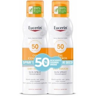 EUCERIN SUN DUPLO OIL CONTROL SPF50 CORPORAL TOQUE SECO SPRAY TRANSPARENTE 2 X 200ML