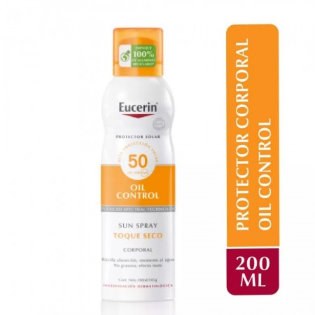EUCERIN SUN DUPLO OIL CONTROL SPF50 CORPORAL TOQUE SECO SPRAY TRANSPARENTE 2 X 200ML