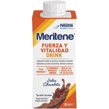 MERITENE FUERZA Y VITALIDAD DRINK SABOR CHOCOLATE 12 BOTELLAS 180 ML + 2 DE REGALO