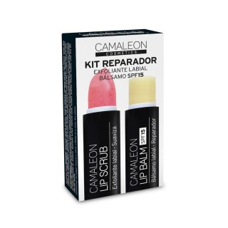 CAMALEON KIT REPARADOR: LABIAL EXFOLIANTE DE FRESA 4G + BALSAMO LABIAL SPF15 4G