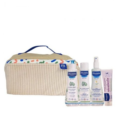 MUSTELA NECESER ESENCIALES: HYDRA BEBE 300 ML + GEL BAÑO 200ML + AGUA PEINAR 200ML + CREMA BALS 50ML